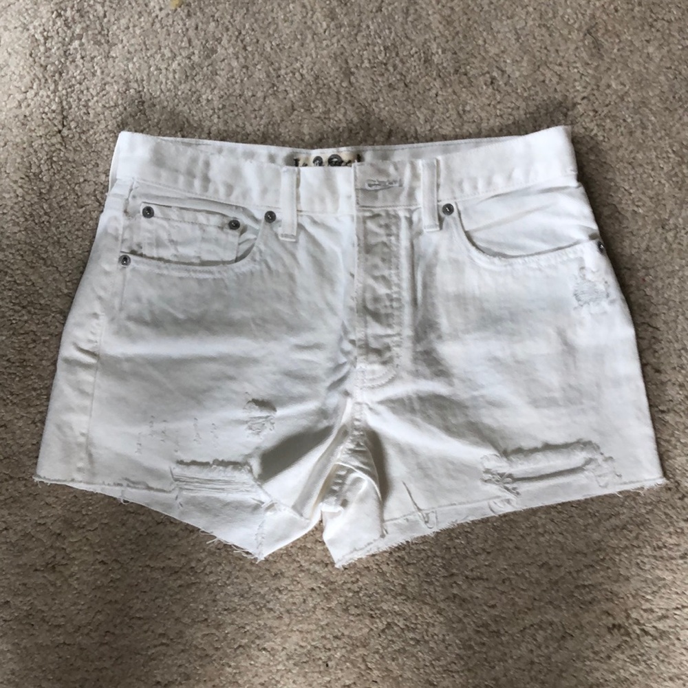 Free People White Denim High Rise Shorts